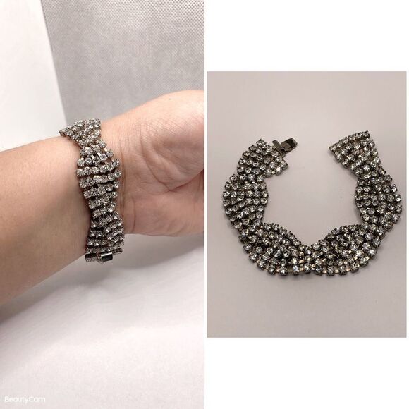Vintage bracelet rhinestone silver tone - Picture 1 of 10